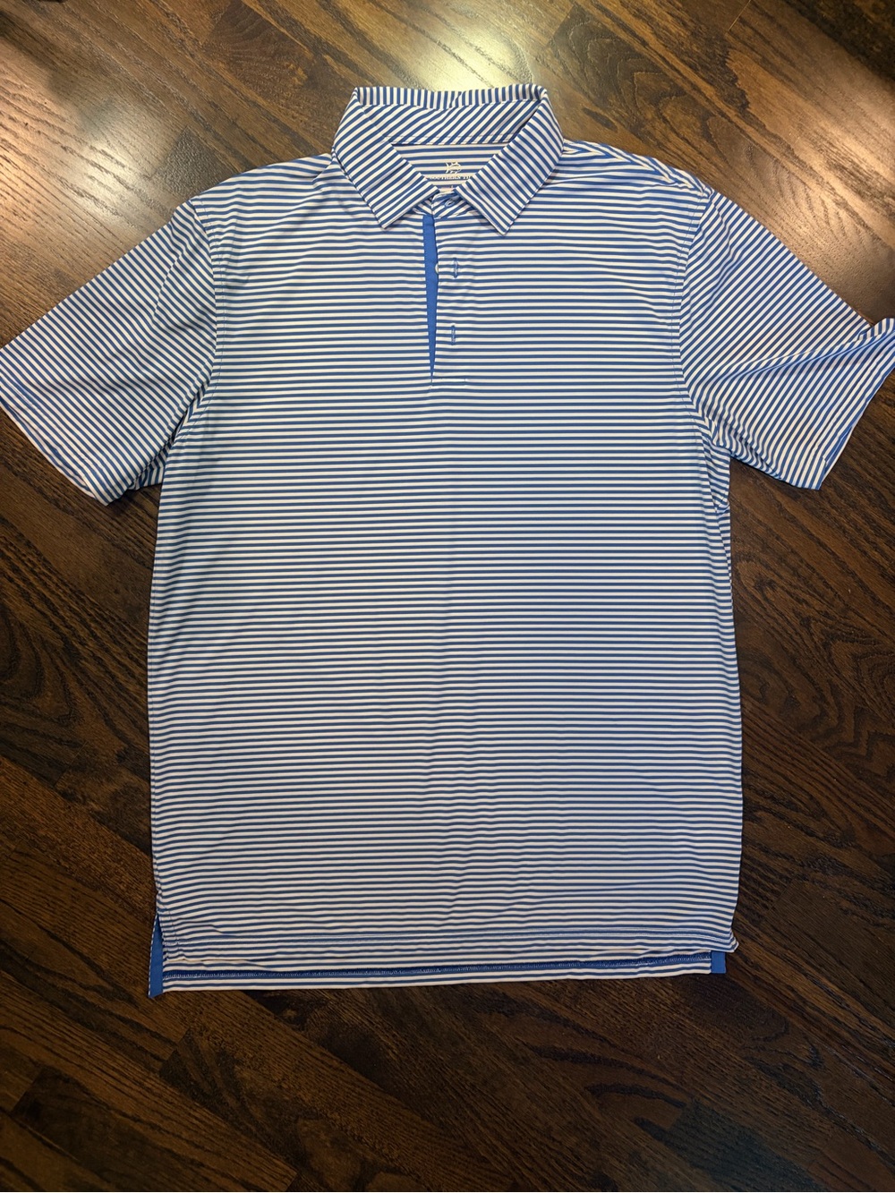 Southern Tide Men’s L Blue White Stripe brrr Performance Golf Polo
